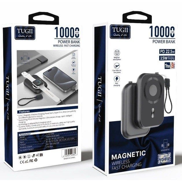 Повербанк TUGII Y04W 10000 mAh MagSafe PD 20 Вт QC 22,5 Вт 3 в 1 936drp фото